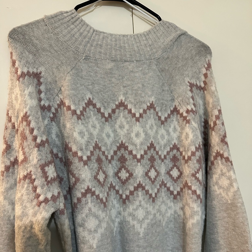 NWT Lucky Brand Gray Aztec Belted Long Sleeve Sweater Dress XL - Picture 6 of 10